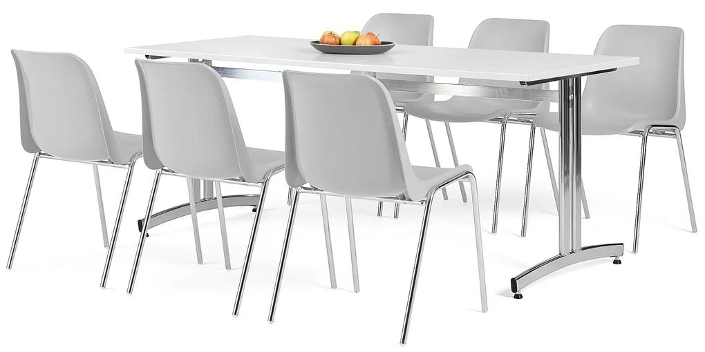 Zostava nábytku: Stôl Sanna + 6 šedých stoličiek Sierra