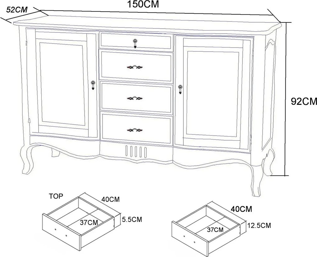 Komoda Venezia 150 cm z masívu béžová