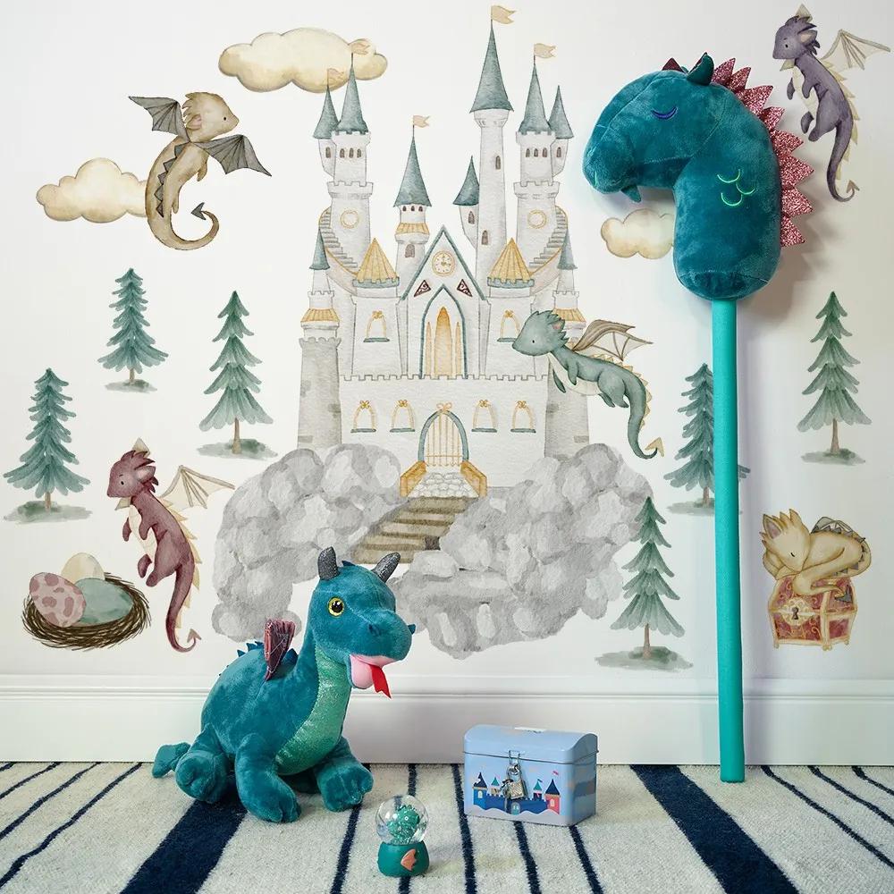 Gario Detská nálepka na stenu The world of dragons - draci, vajíčka, zámok a poklad