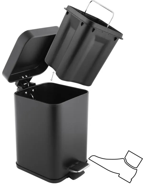 Erga Muti, štvorcový odpadkový kôš 3l na postavenie, Soft-Close zatváranie, čierna matná, ERG-YKA-CH.MUTI-SC-BLK