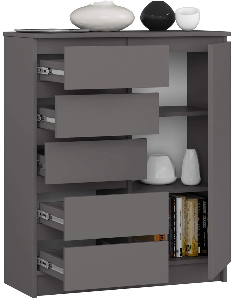 Komoda JERRY 80 cm 1 dvere 5 zásuviek antracitovo sivá