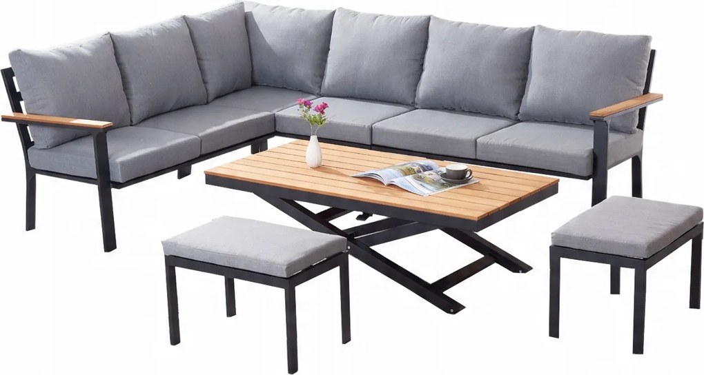 CH Rohová súprava hliníkového nábytku a teakového dreva