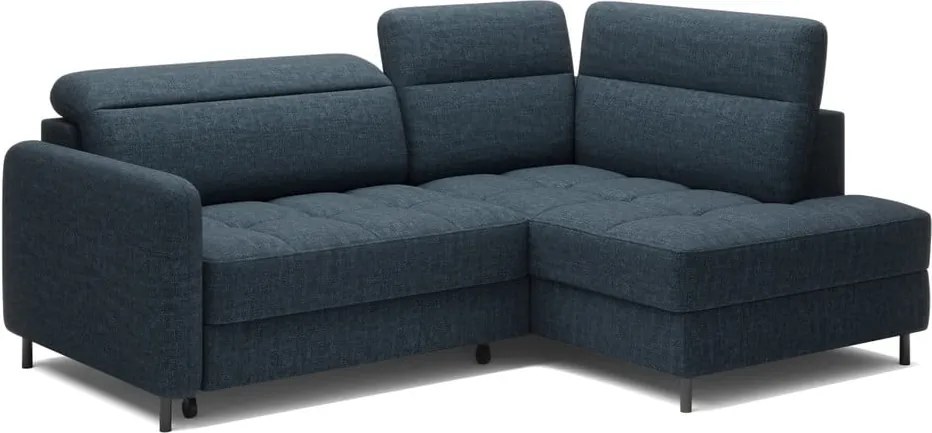 Modrá zamatová rozkladacia/s úložným priestorom rohová pohovka (pravý roh/do L) Barea – ELTAP