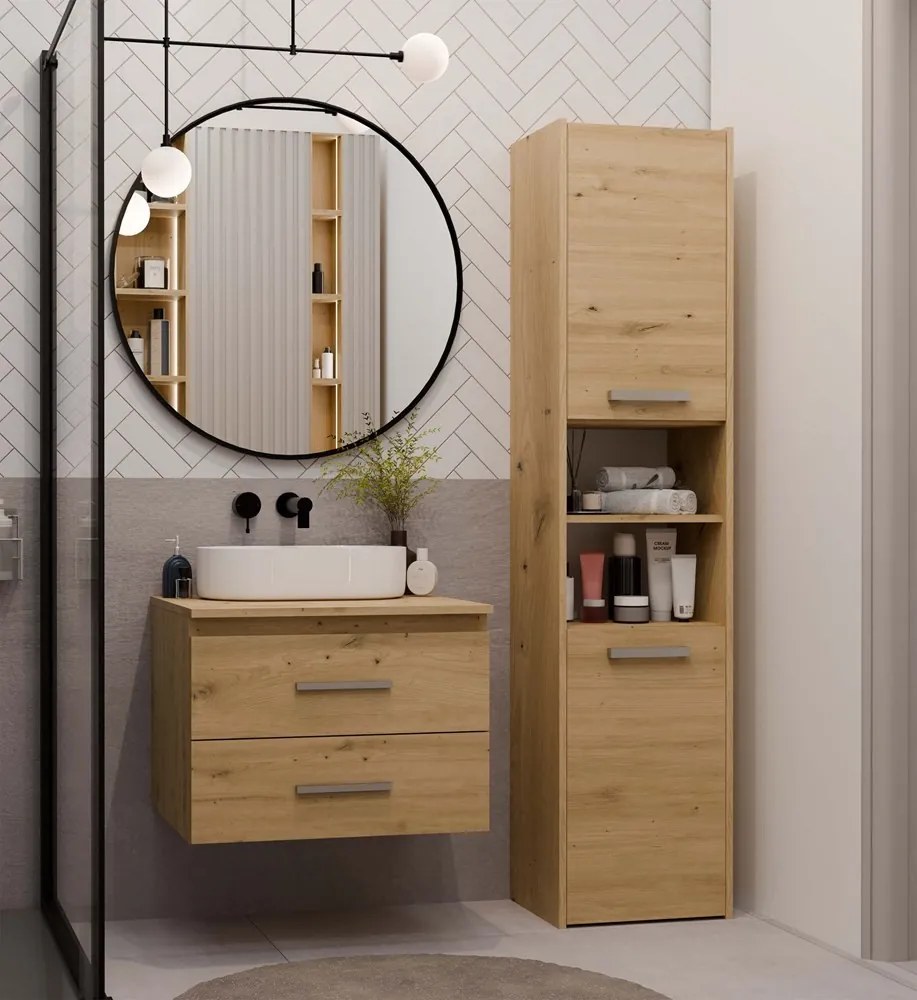 Závěsná skříňka pod umyvadlo s deskou Nel 2S 60 cm dub Artisan