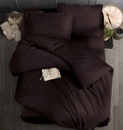 Obliečky bavlnený satén exclusive Modern tmavo hnedá 200x140cm+90x70cm TiaHome