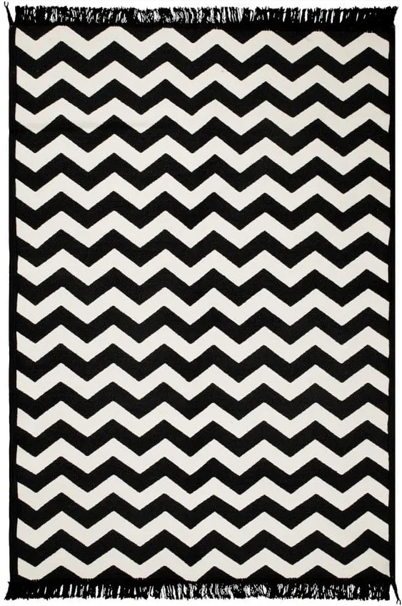Čierno-biely obojstranný koberec Zig Zag, 120 × 180 cm