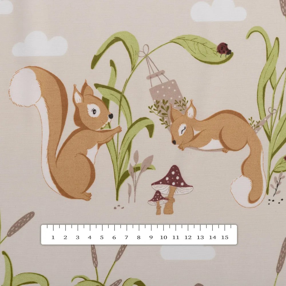 Biante Detská bavlnená obliečka na vankúš Sandra SA-695 Veveričky a ježkovia na svetlo béžovom 40 x 40 cm