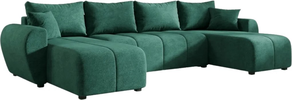 Rozkladacia obojstranná sedacia súprava do U SEVIO 311x145 cm, fľaškovozelená + 2 vankúšiky ZDARMA
