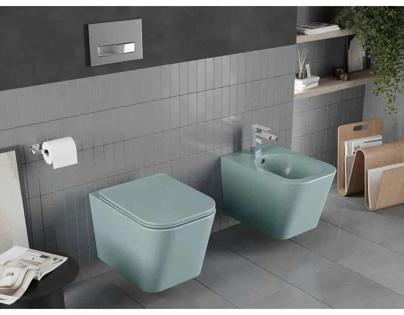 Mexen Teo, závesné WC Rimless s WC doskou slim, duroplast, zelená matná, 30854048