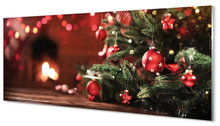 Obraz na akrylátovom skle Vianočný strom ozdoby svetla darčeky 120x60 cm