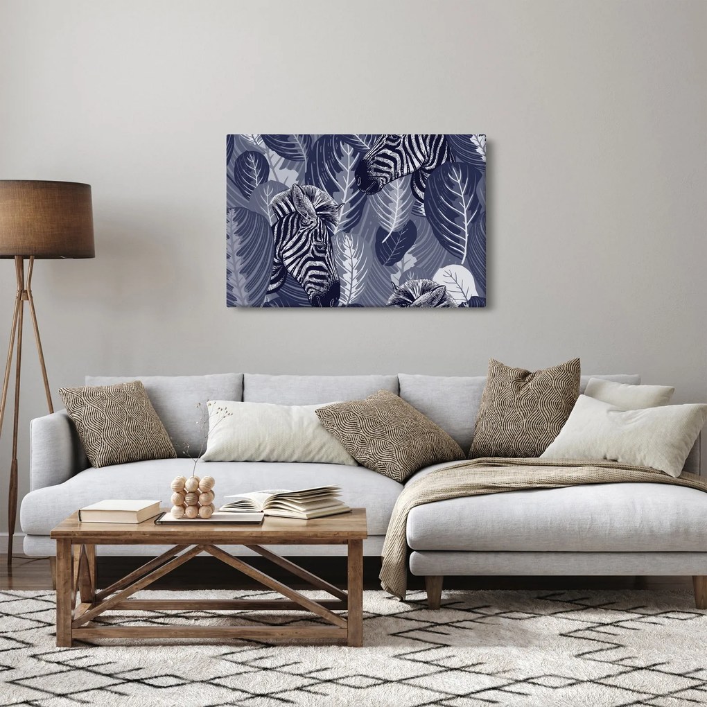 Obraz - Modré zebry (90x60 cm)