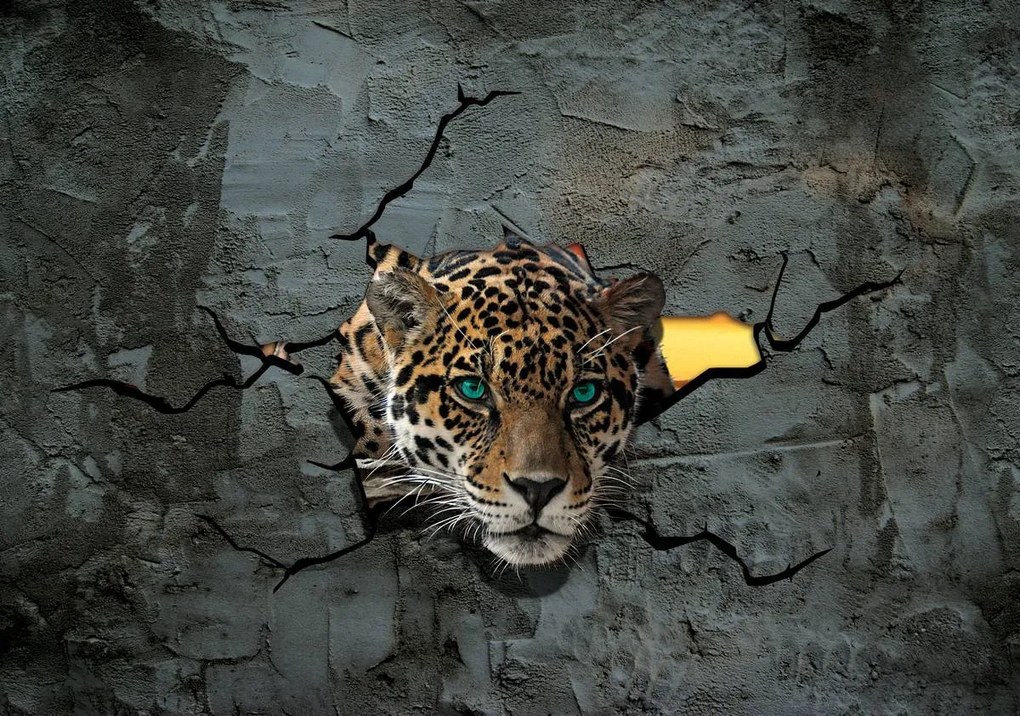 Fototapeta - Jaguar za múrom (152,5x104 cm)