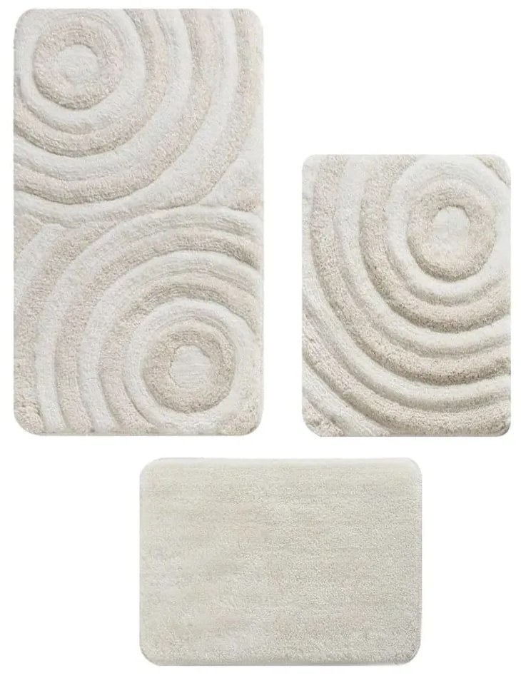 Béžové kúpeľňové predložky v súprave 3 ks 60x100 cm Wave – Foutastic