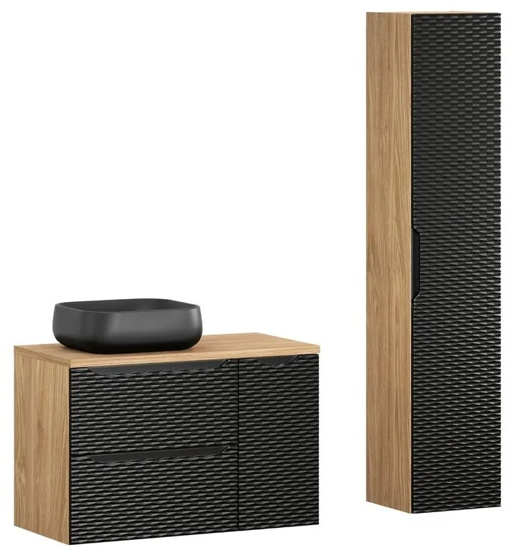 Koupelnová sestava Ocean 90 cm s umyvadlem a skříňkami černá/dub olejovaný