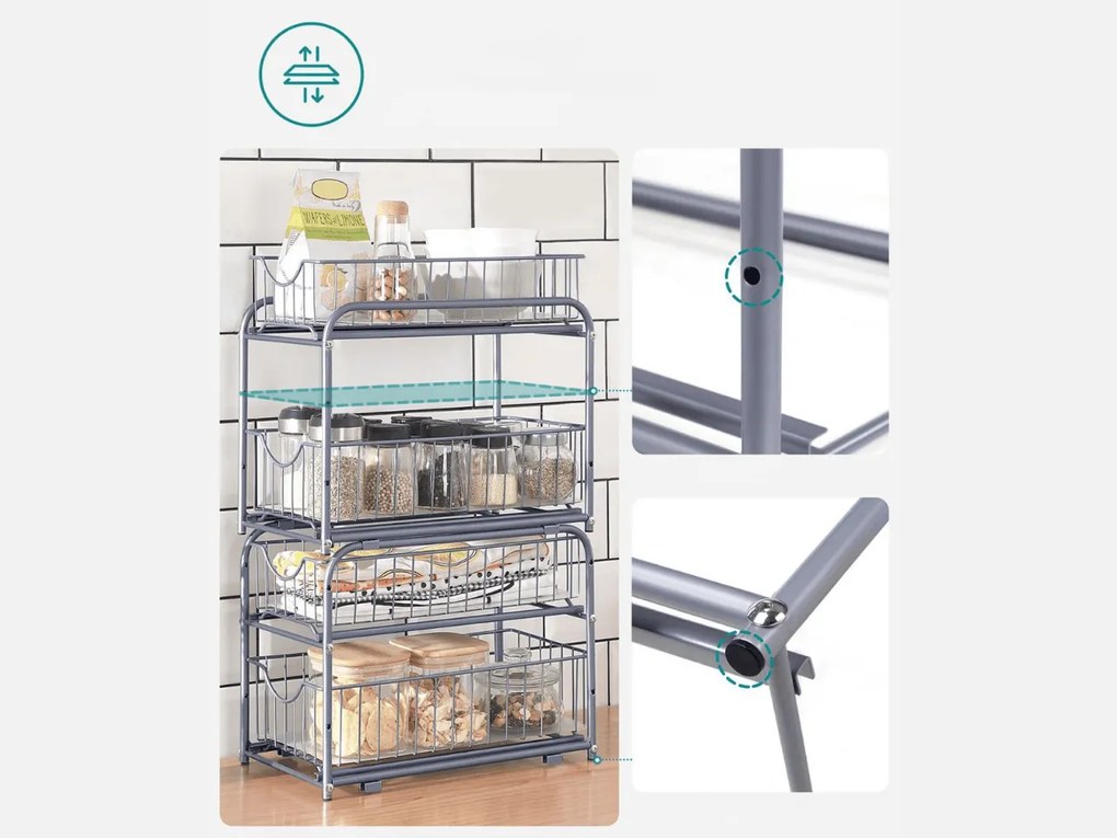 Organizér s výsuvnými košmi SOLIDO stohovateľný, sivý