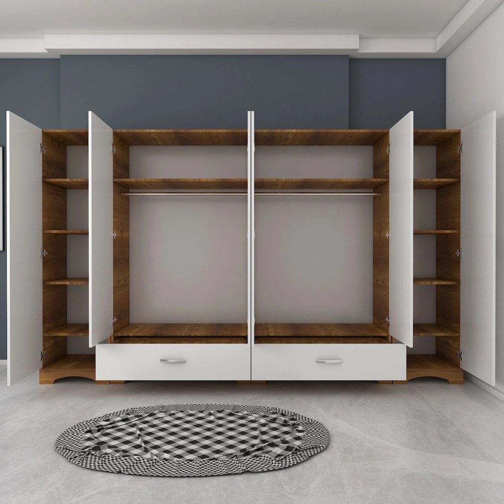 Šatníková skriňa Juraj 243 cm biela/orech