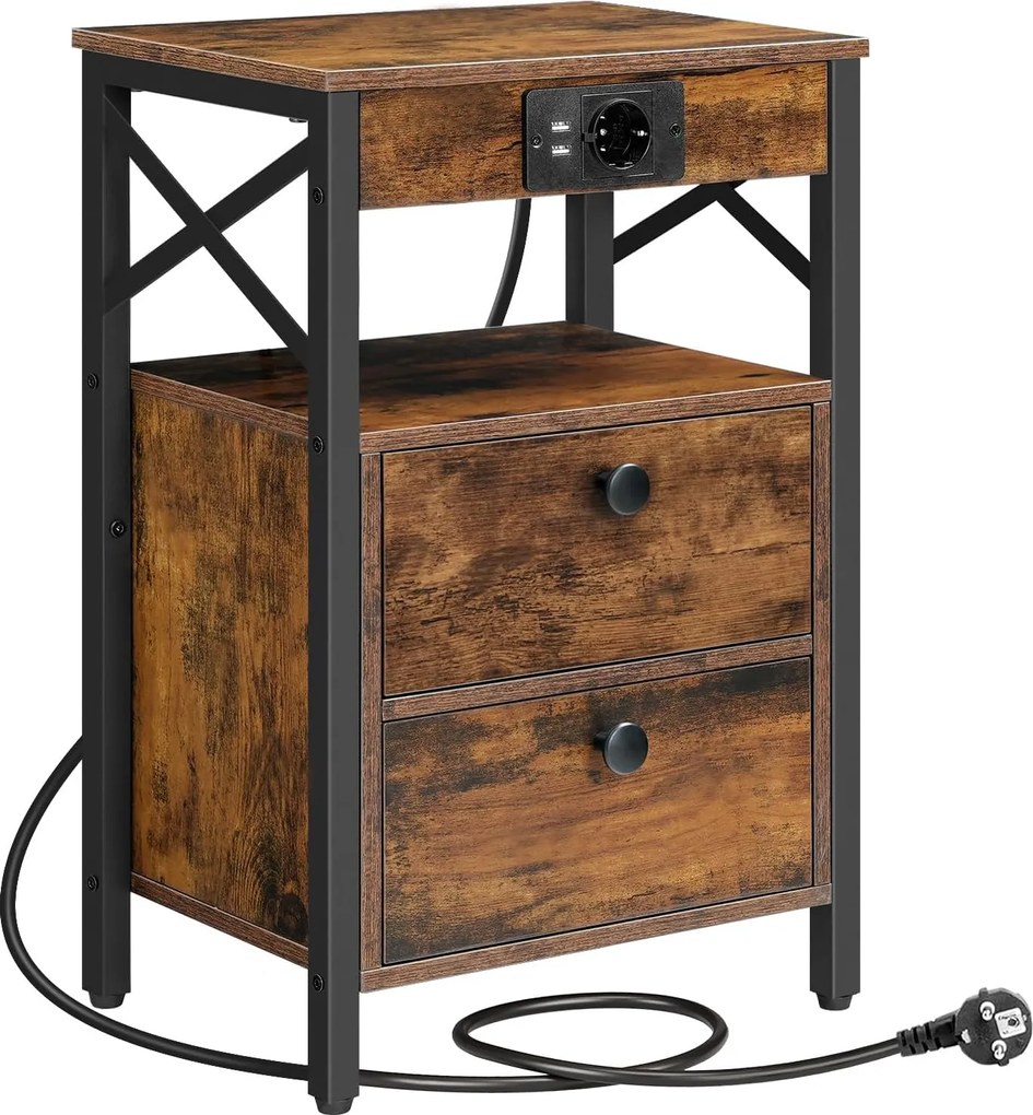 Noční stolek Vasagle Zrava s nabíjecí stanicí 60 cm hnědý/černý