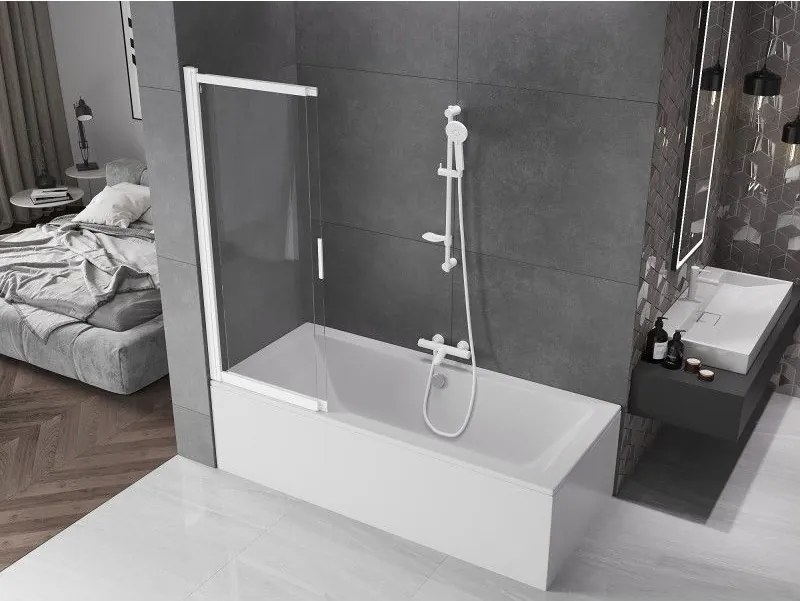 Mexen Fox, 2-krídlová posuvná vaňová zástena 120 × 150 cm, 5mm číre sklo, biely profil, 891-120-002-20-00