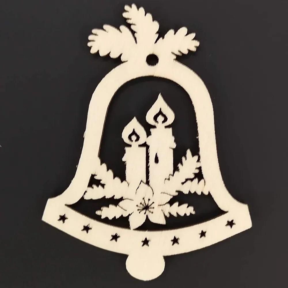 AMADEA Drevená ozdoba zvonček so sviečkami 9 cm