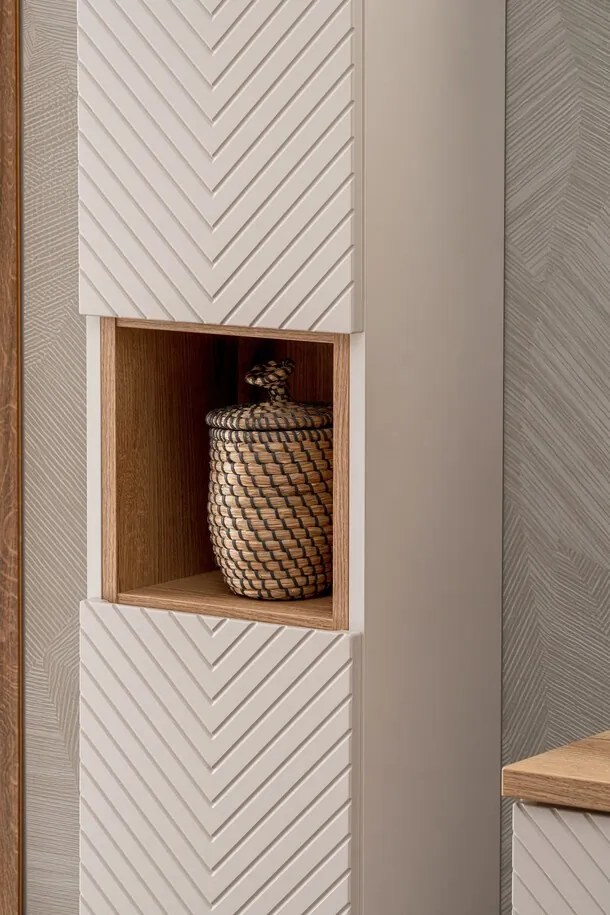 Vysoká závesná kúpeľňová skrinka Viva Cashmere 80-03-2D kašmírová