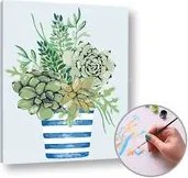 Maľovanie podľa čísel ZELENÉ KVETY V KVETINÁČI – nízka náročnosť