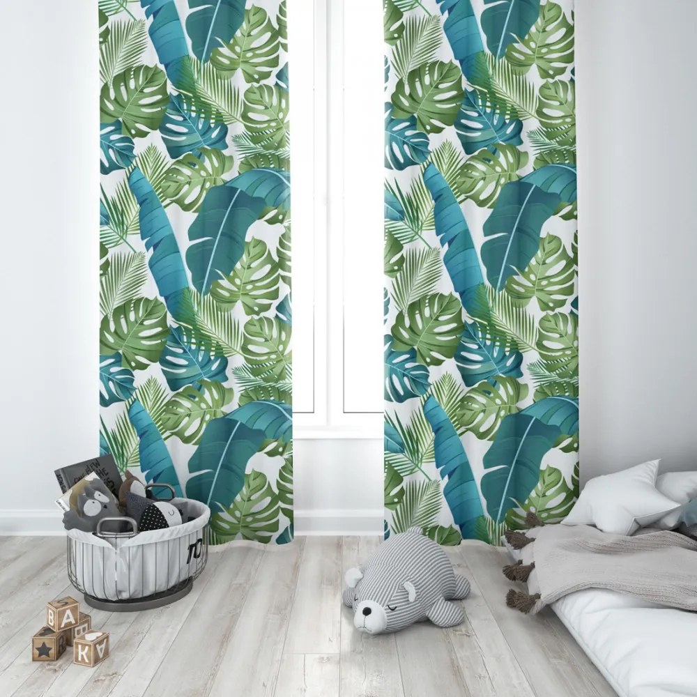 Dekorstudio Moderný záves Modré monstery Uchytenie závesu: Dekoračné kolieska