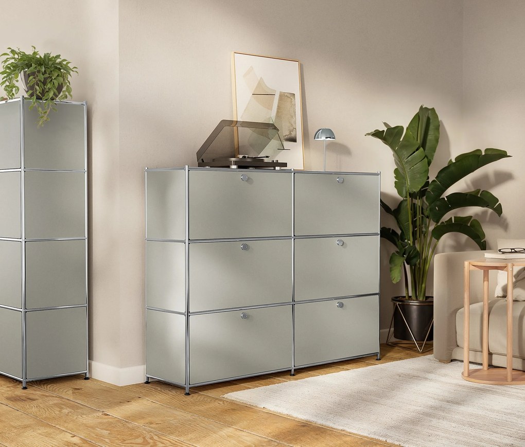 Vysoký kovový regál »CN3« so 4 priehradkami, svetlosivý