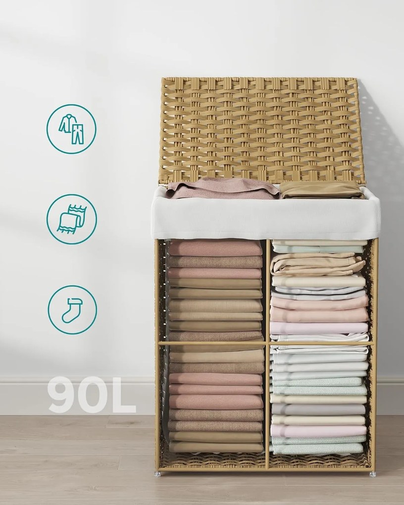 Skladací ratanový kôš na bielizeň Houry 90 l svetlohnedý