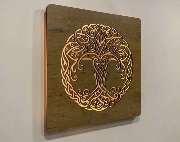 Obraz Keltský strom života s led podsvietením na batériu