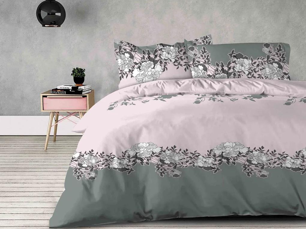 XPOSE® Bavlnené obliečky na dve postele YVONA - sivé/ružové