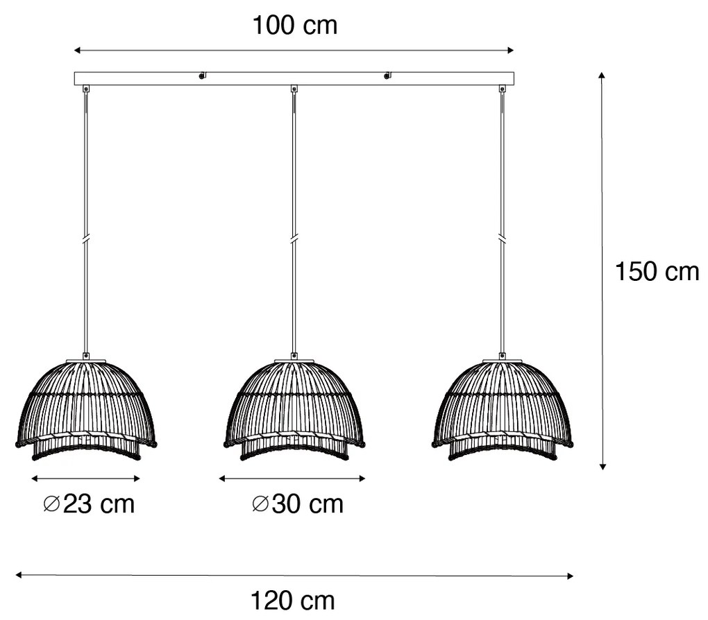 Orientálne závesné svietidlo čierne s prírodným bambusom 3-svetlo - Pua
