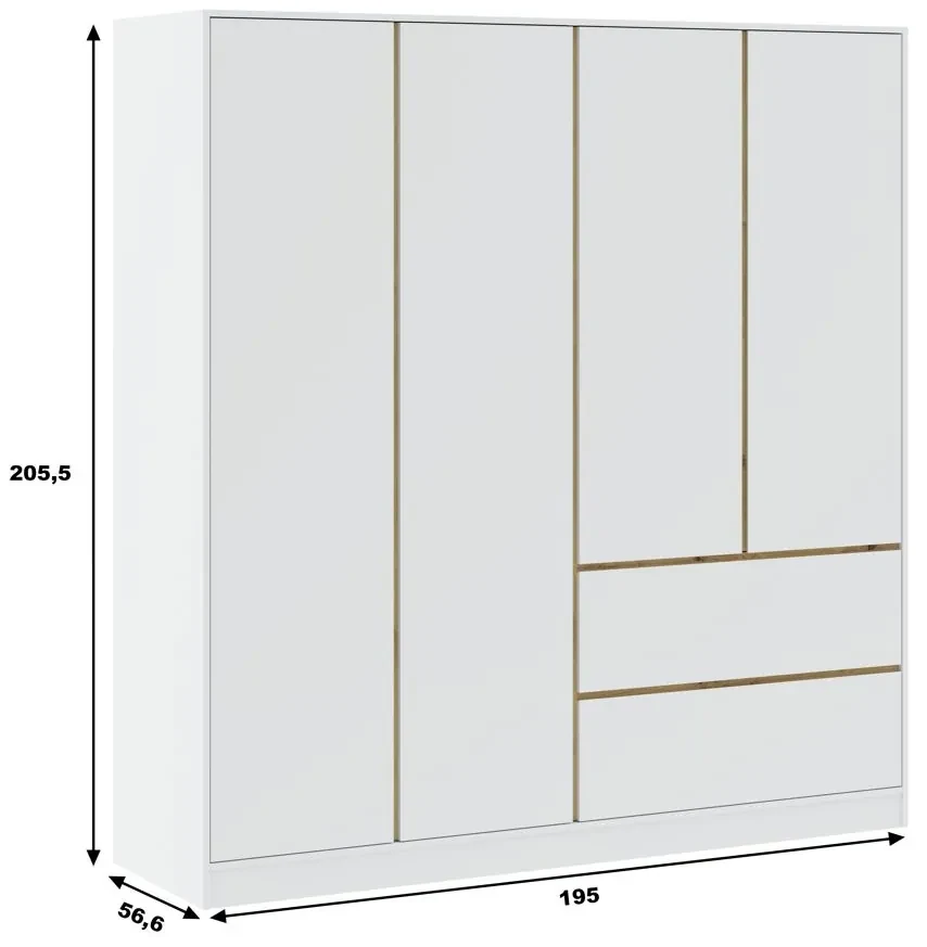 Šatníková skriňa so šuplíkmi 195 cm SHERMAN - dub artisan / biela
