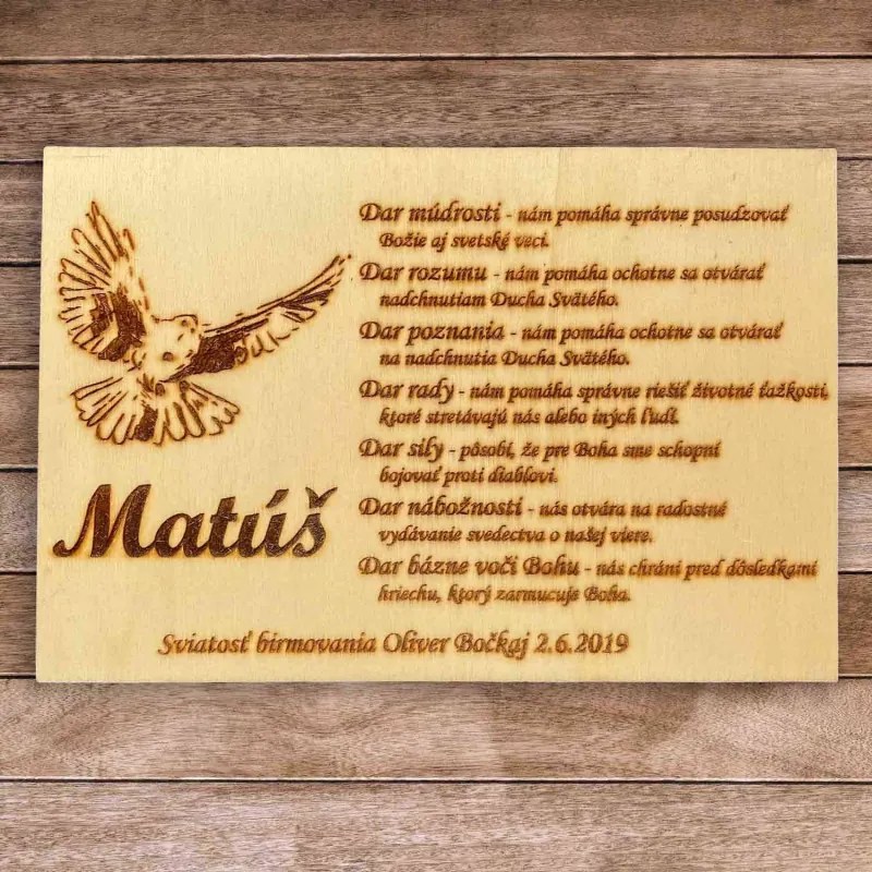 Drevená tabuľka s vlastným textom - sviatosť birmovania | SENTOP T006