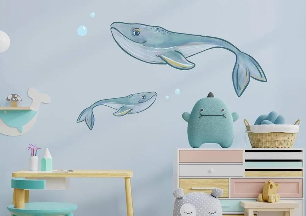Plávajúce veľryby - detská nálepka na stenu