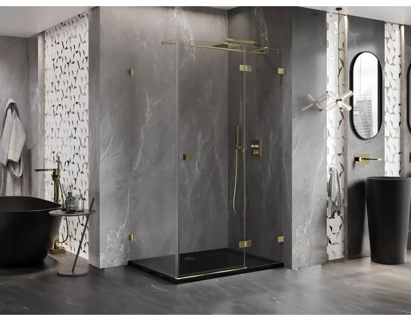 Mexen Lunar T, výklopný pravý sprchový kút 140 x 90 cm, 8mm číre sklo, zlatý profil, 834T-140-090-50-00-P