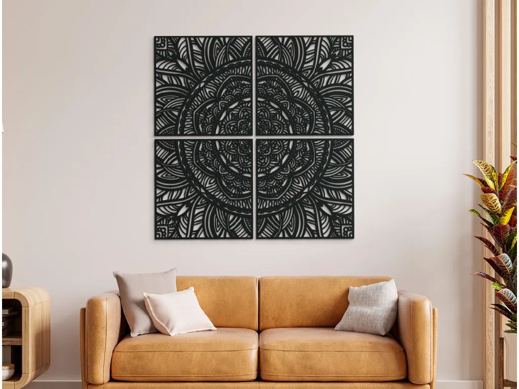 drevko Viacdielna mandala na stenu Rozkvitanie Rozmer obrazu: 133,5 x 131 cm, Farba dekorácie: Čierna