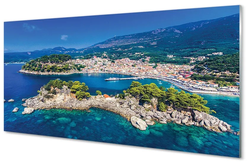 Obraz na akrylátovom skle Grécko panorama more mesto 140x70 cm