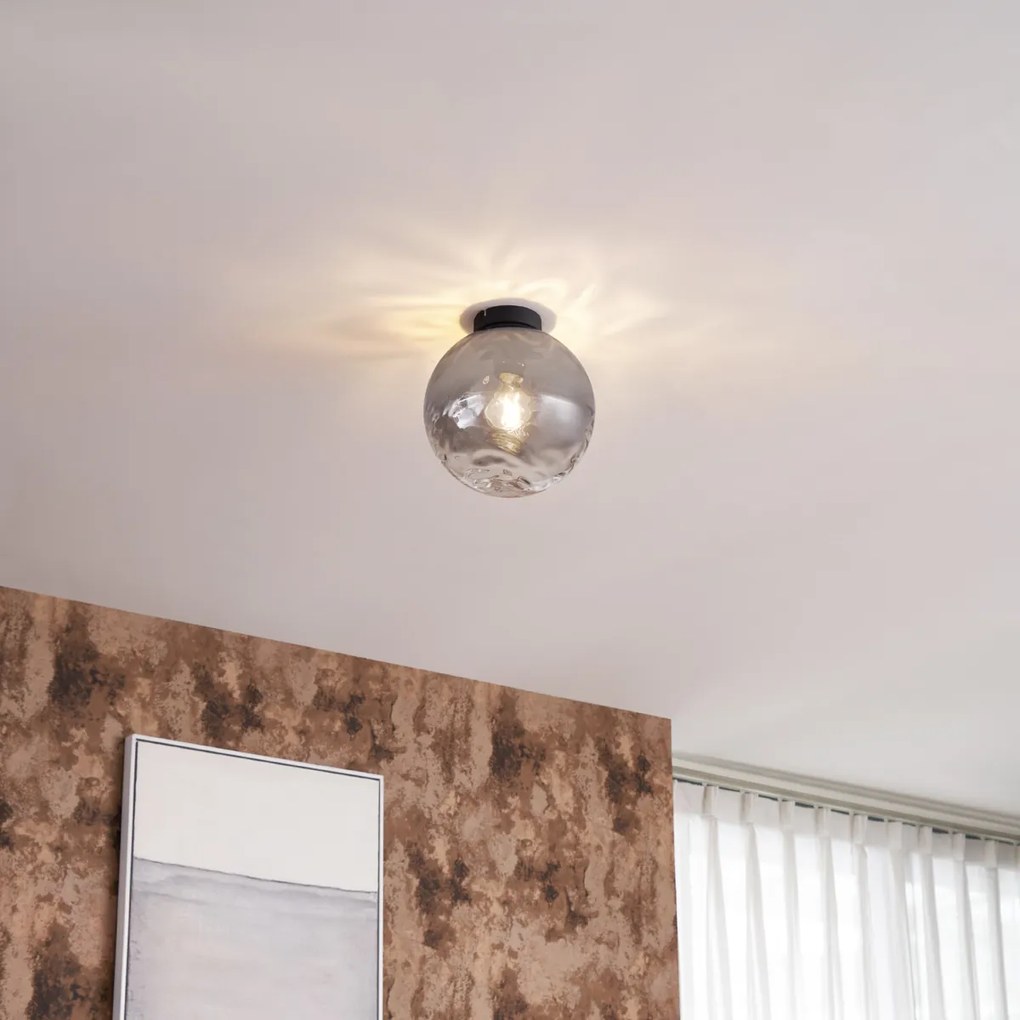 Dizajnové stropné svietidlo čierne s dymovým prechodovým sklom - Pillon