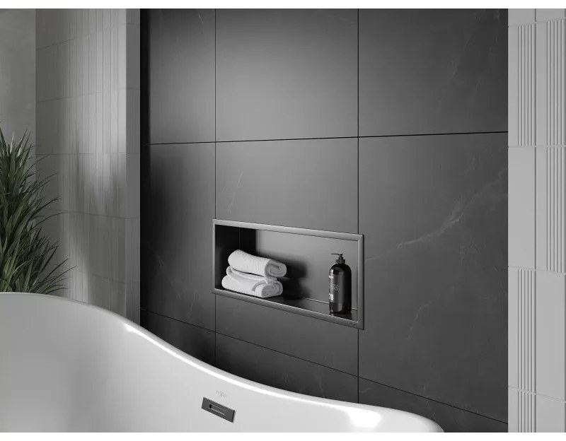 Mexen X-Wall-R, polička na zapustenie na obklad s golierom 60 x 20 cm, čierna matná, 1970602010