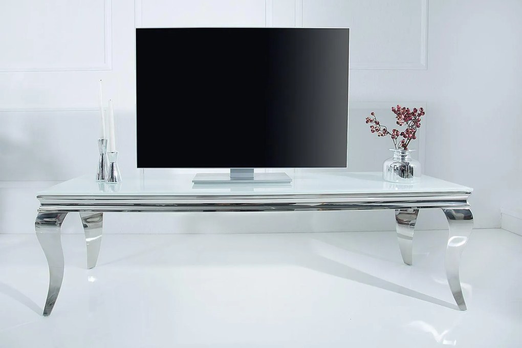 Dizajnový TV stolík Rococo 160 cm biela / strieborná