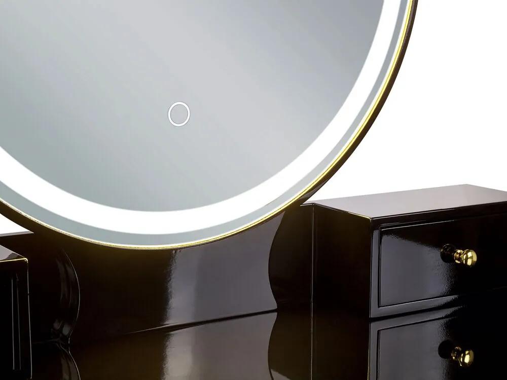 Toaletný stolík so 6 zásuvkami a LED zrkadlom čierna/zlatá YVES Beliani