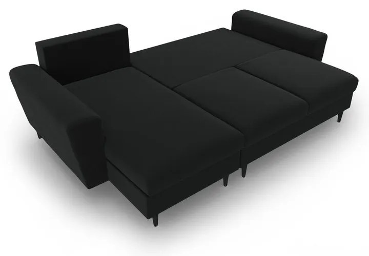 Čierna zamatová rozkladacia/s úložným priestorom rohová pohovka Kyoto – Cosmopolitan Design
