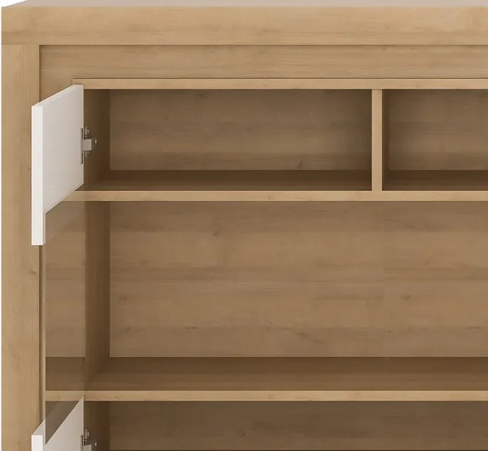 Komoda s presklením Lyon, dub riviéra/biely lesk, s osvetlením