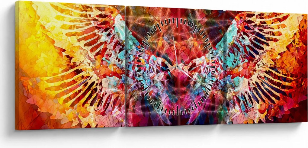 Obraz - Merkaba s krídlami, abstrakcia (s hodinami) (90x30 cm)