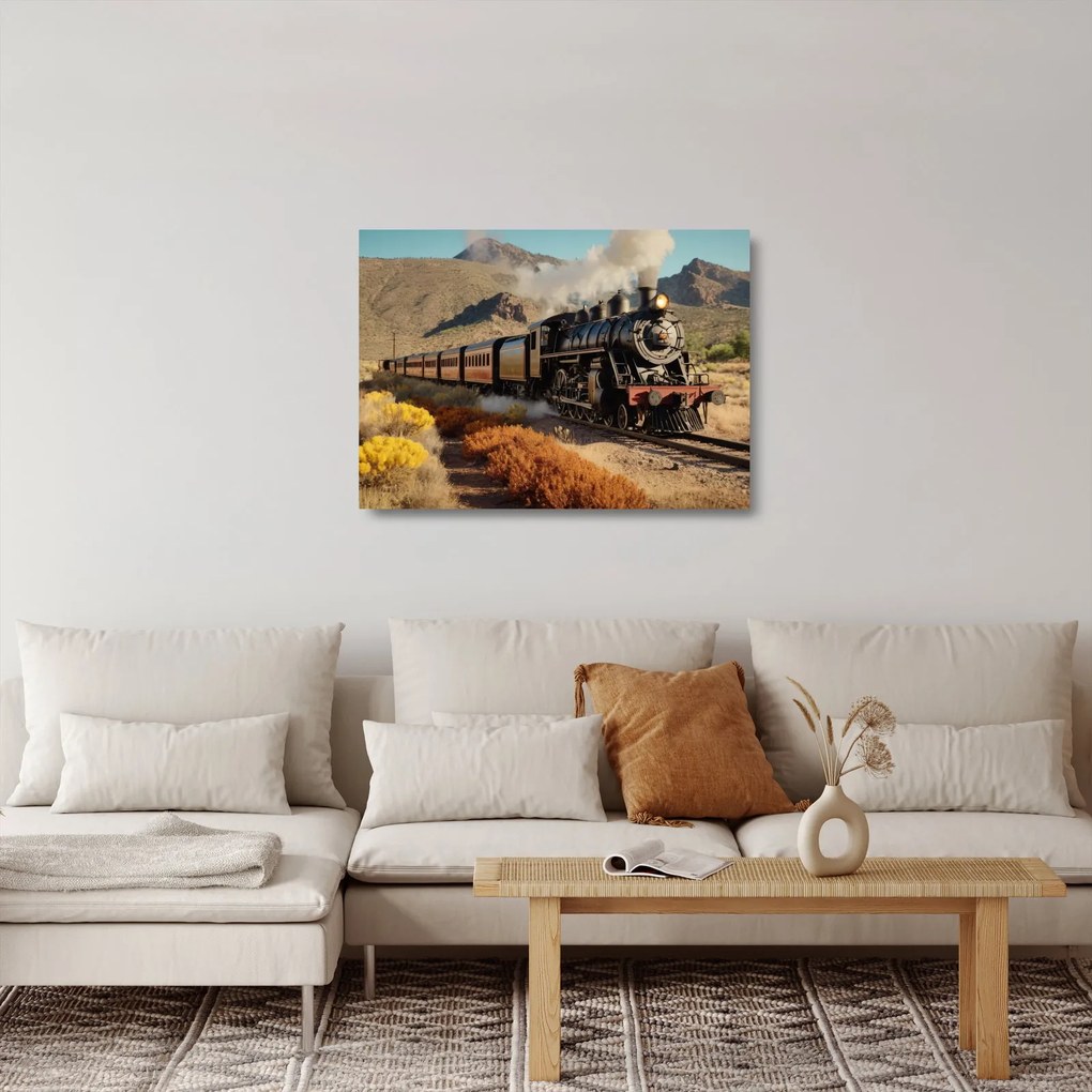 Sklenený obraz - Parná lokomotíva (70x50 cm)