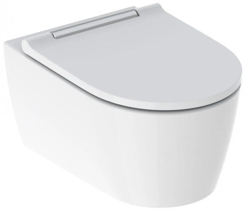 GEBERIT One závesné WC s hlbokým splachovaním, s technológiou TurboFlush, 370 x 540 mm + softclose WC sedátko, biela/lesklý chróm, s povrchovou úpravou KeraTect, 500.202.01.1