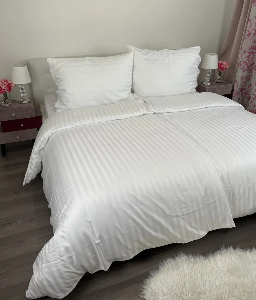 Obliečky damaškové biele TiaHome - 2x Vankúš 90x70cm, 1x Paplón 200x220cm