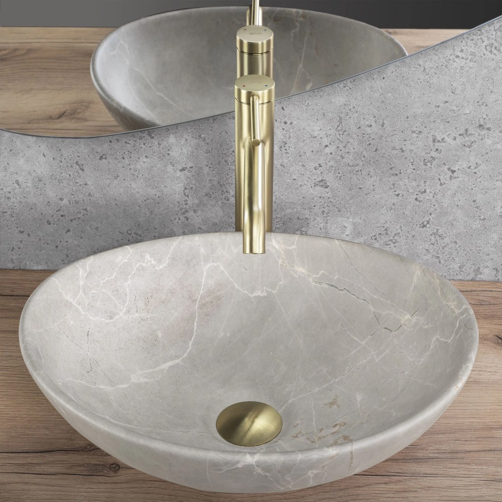 Keramické umývadlo na dosku REA SOFIA BEIGE 41x34,5 cm, mramor