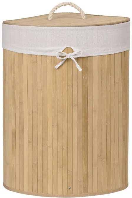 Rohový kôš na bielizeň 60 l bambusový béžový