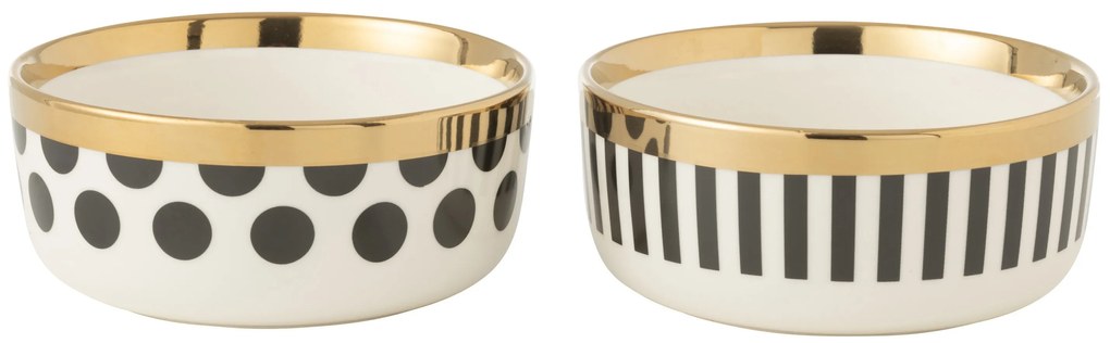 Set 2ks bielo-čierna miska so zlatými detailmi Hollywood - Ø 14*6 cm
